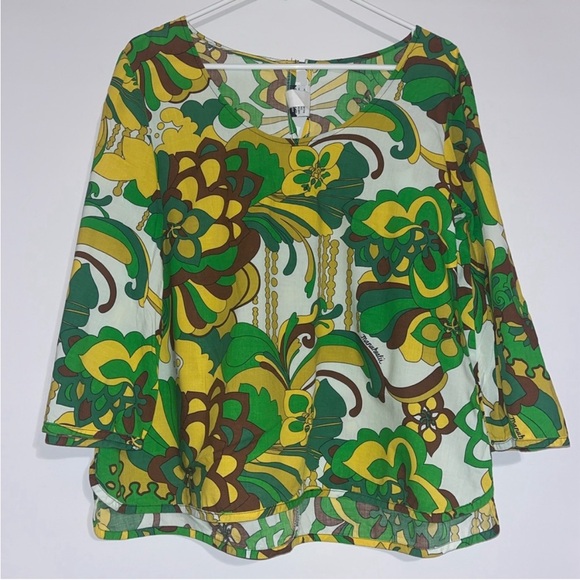 Women's Manuheali'i blouse green brown and yellow size small - Picture 1 of 4